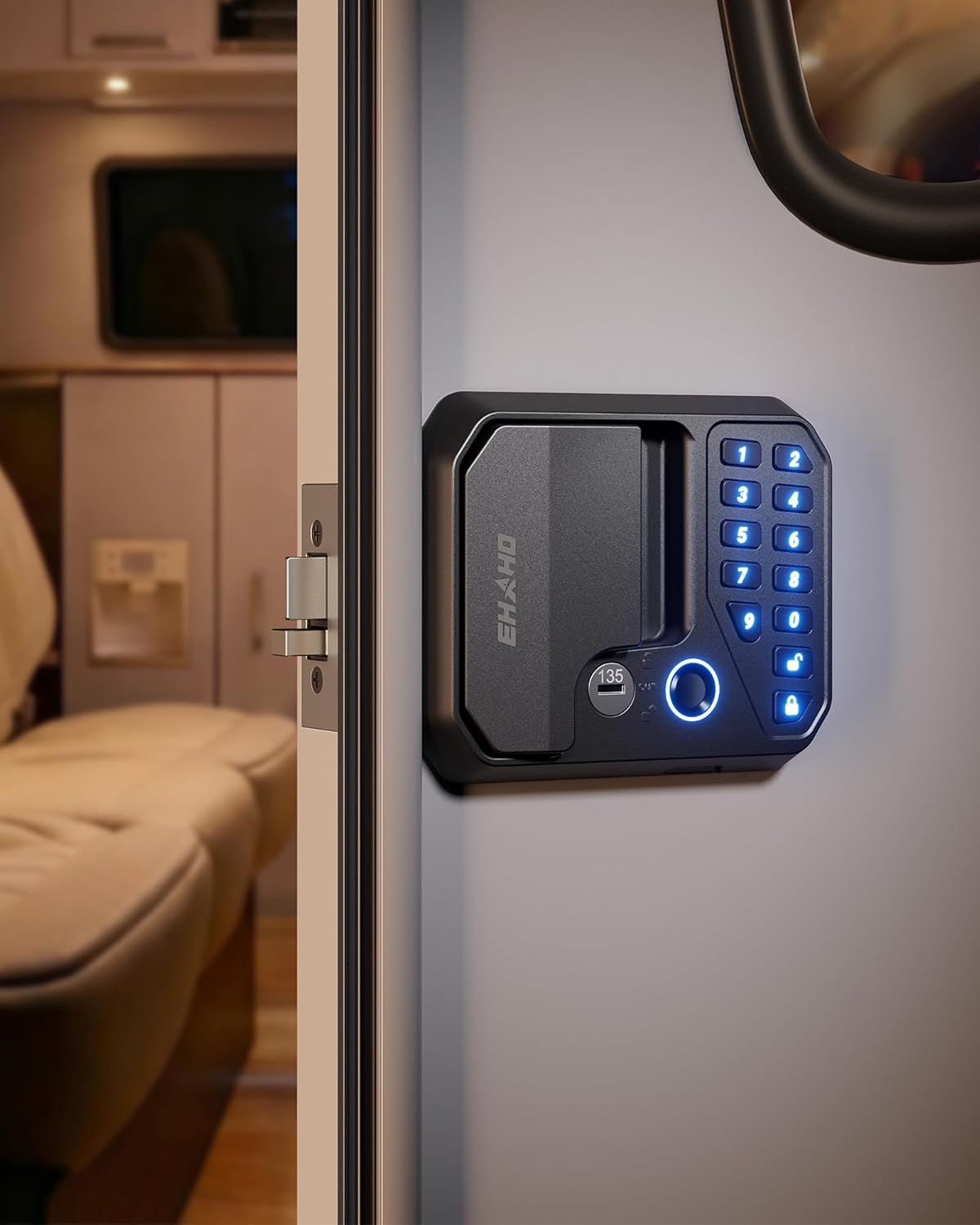 Ehaho Smart RV Door Lock Replacement–Keyless Entry with APP & Fingerprint–IP65 Waterproof & Dust Proof–Saftey Auto-Lock Keypad Lock–Anti-Peeping Password,for RV Camper Travel Trailers