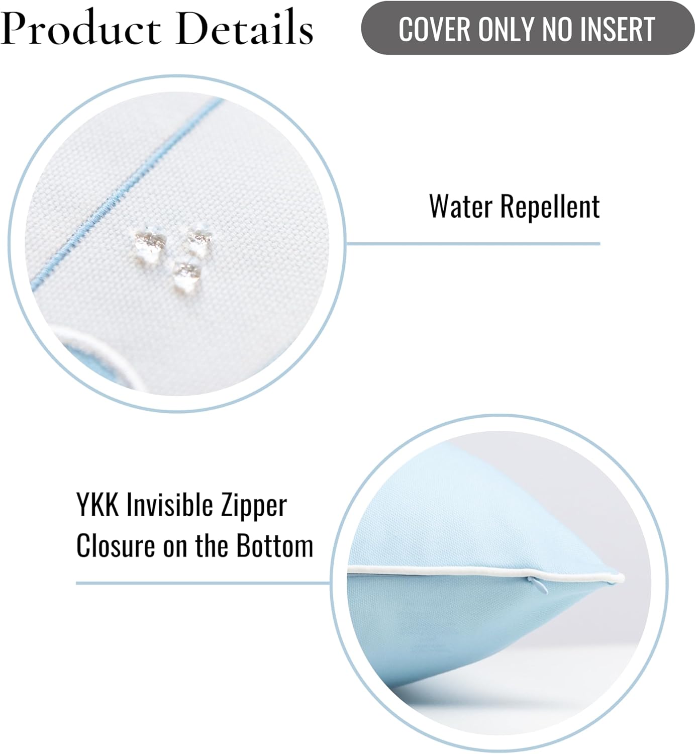 Hofdeco Premium Coastal Patio Indoor Outdoor Throw Pillow Cover Only, 20"x20" Water Repellent for Backyard, Couch, Baby Blue Embroidered Sea Life Coral with Piping - Image 5