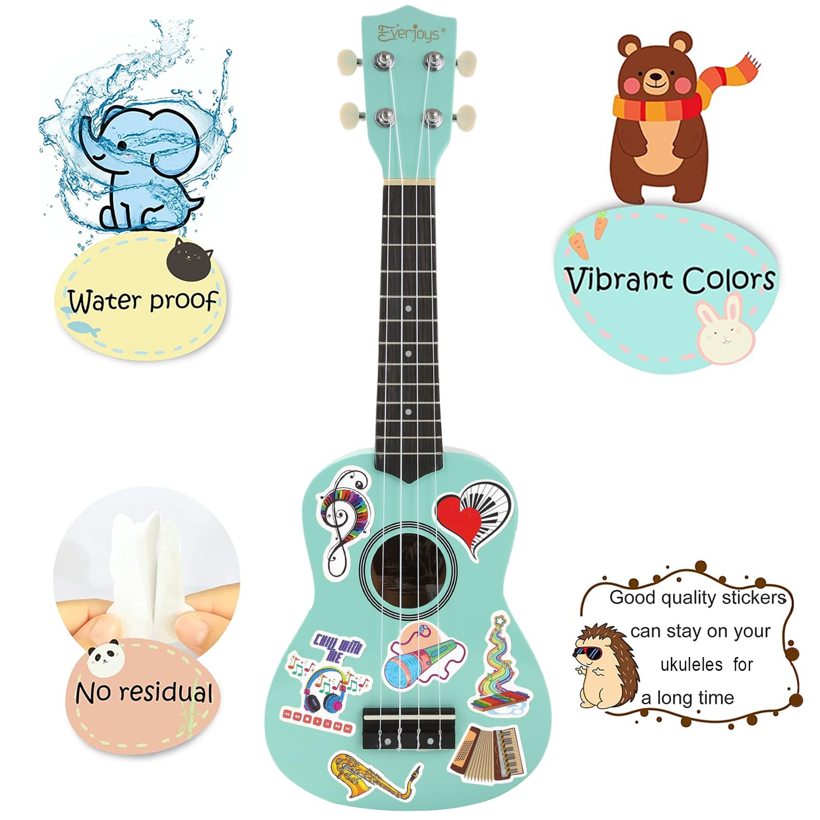 Ukulele sopranowe zestaw dla początkujących dla dzieci, dorosłych, studentów, 53 cm, pasek do torby koncertowej, zapasowy sznurek, ściereczka do polerowania, kostki do śpiewników (błyszcząca zieleń)