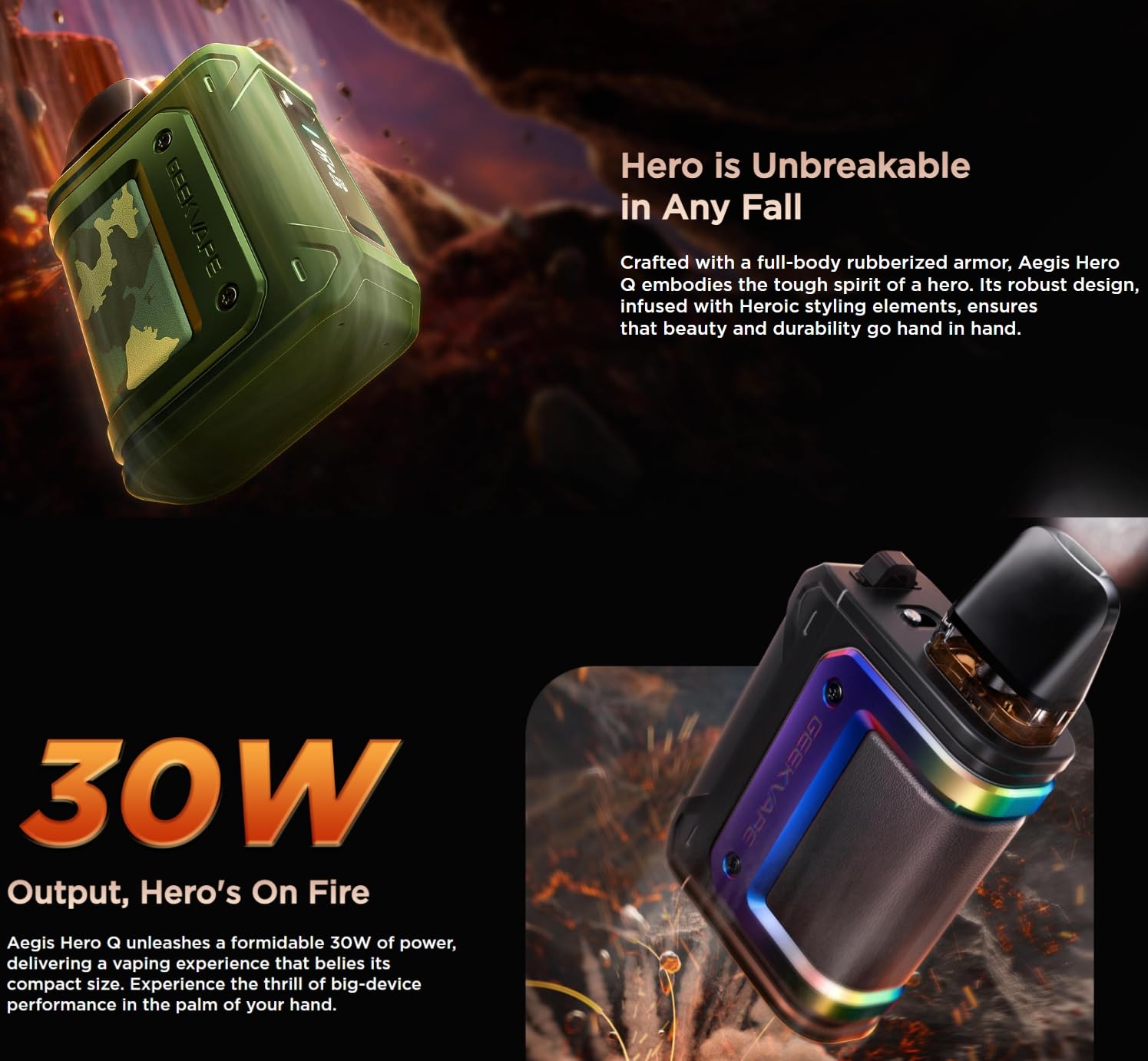 GEEKVAPE Aegis Hero Q Pod Kit 30W | 2ml Top Fill GeekVape Q Cartridge  Vaporizzatore | No nicotine, No e-liquid - Resistenza MTL e RDL per GEEKVAPE  : Amazon.it: Elettronica