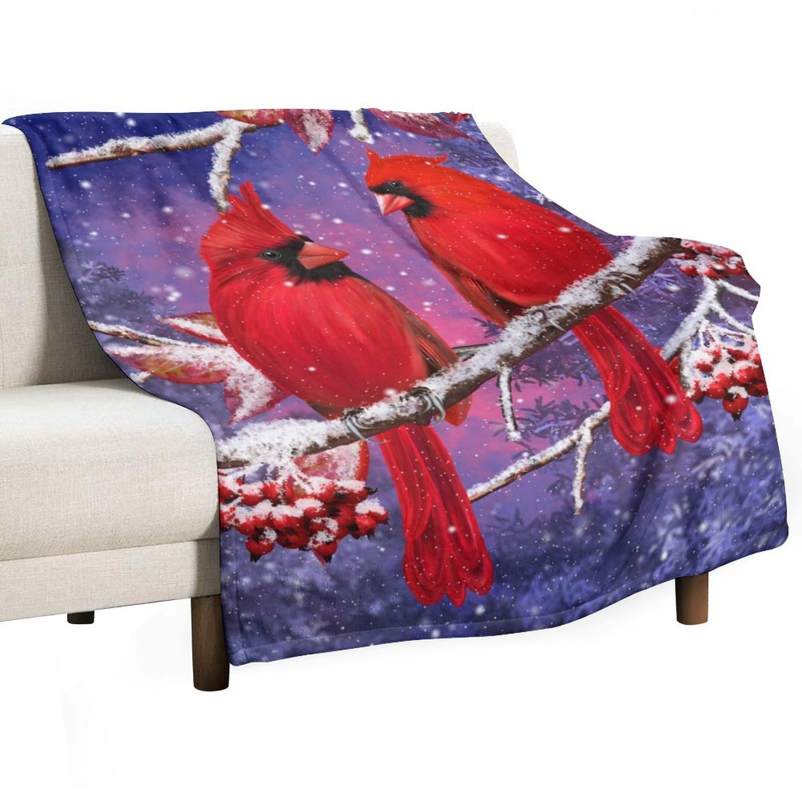 Cgsbngha Style Bird Snowy Red Cardinal Flannel Fleece Blanket Lightweight Soft Throw Blankets For Sofa Couch Bed Chair