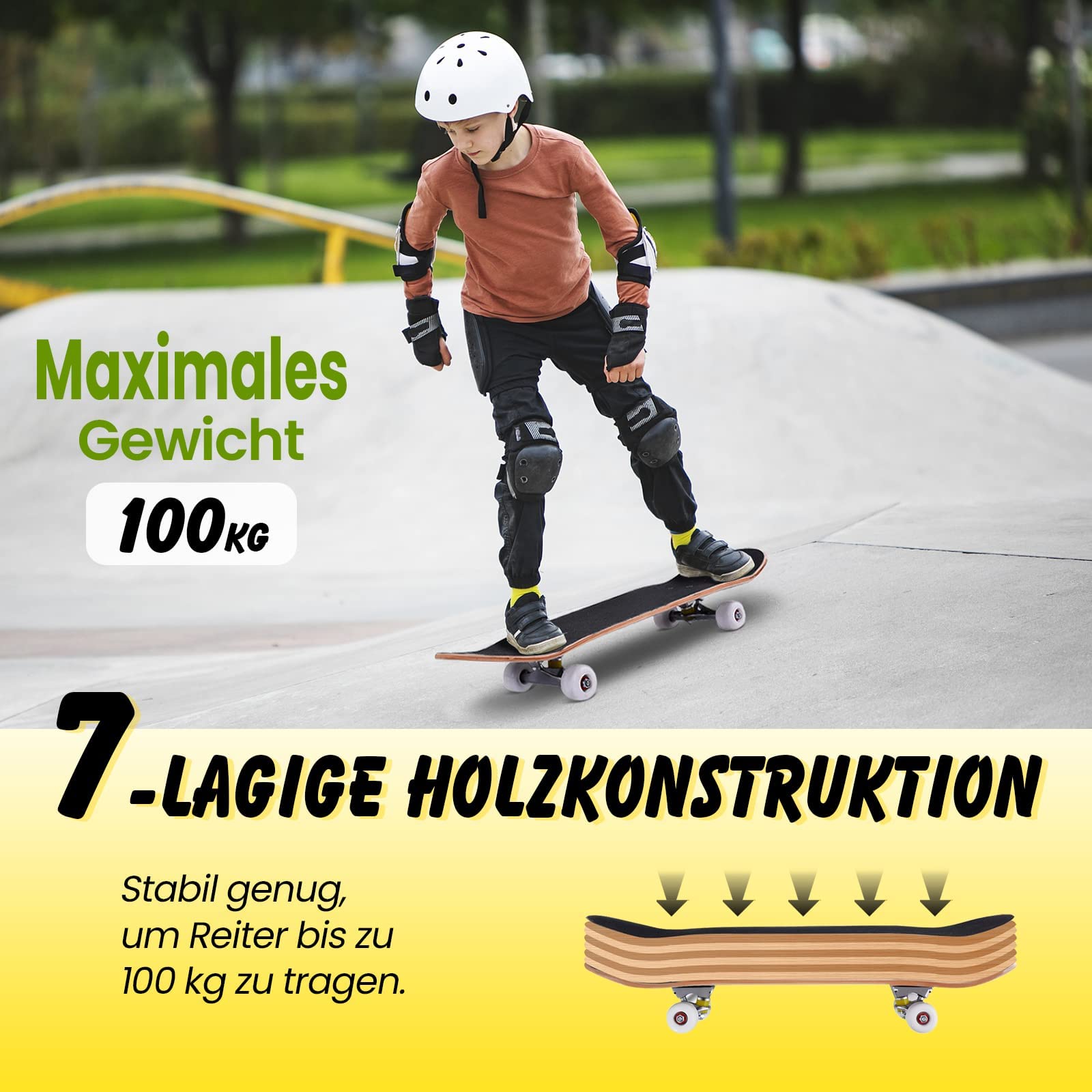 FANTASK Deskorolka dla początkujących, Cruiser z łożyskami kulkowymi ABEC-7, 7-warstwowa longboard dla dzieci, młodzieży, dorosłych (80 x 20 cm)