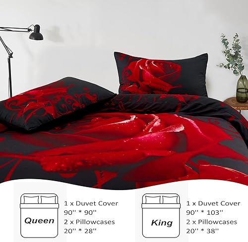 Miniatura 6 de Juego de funda de edredón de color rojo, tamaño Queen, reversible, con cierre de cremallera, 3 piezas, funda de edredón de microfibra suave, 1 funda