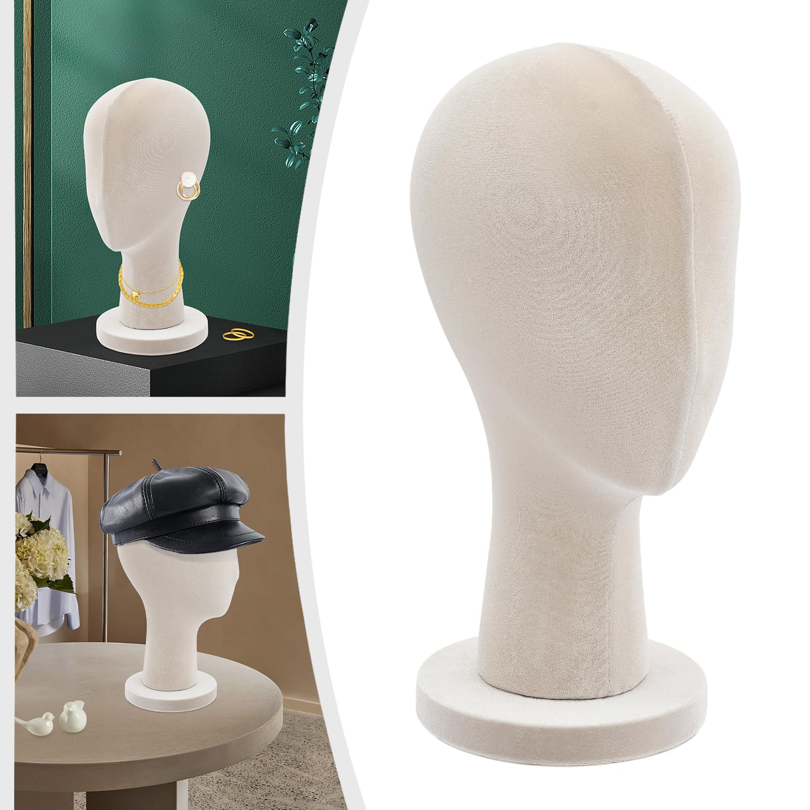 Weibliche Schaufensterpuppe Kopf 52.5 cm, Beige Samt Perückenkopf