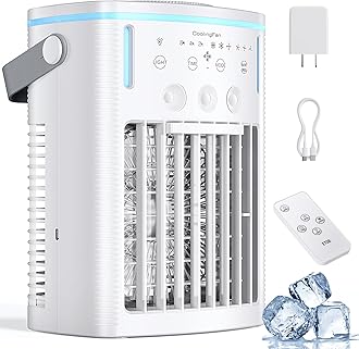 Portable Air Conditioners, 2025 Upgraded 4-IN-1 Cooling Fan, 1000ml Evaporative Air Cooler with 3-Speeds, 3-Level Humidify, 7-Color Night Light, 2-8H Timer, Personal AC Unit for Bedroom Office (White)