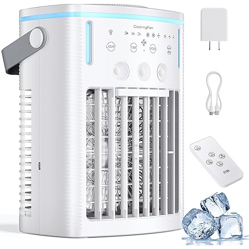Portable Air Conditioners, 2025 Upgraded 4-IN-1 Cooling Fan, 1000ml Evaporative Air Cooler with 3-Speeds, 3-Level Humidify, 7-Color Night Light, 2-8H Timer, Personal AC Unit for Bedroom Office (White)