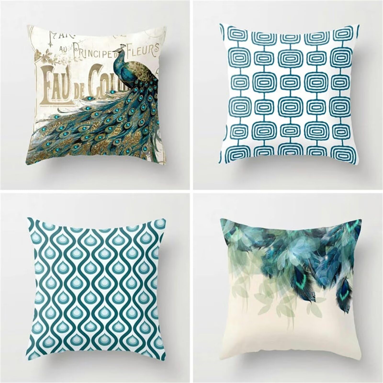 QiHon Cushion Covers 60x60 cm Set of 4 Animal Peacock Linen Square Pillow Cases 24x24 inch Modern Decorative Throw Pillow Covers for Sofa Couch Bedroom Home Office with Invisible Zipper