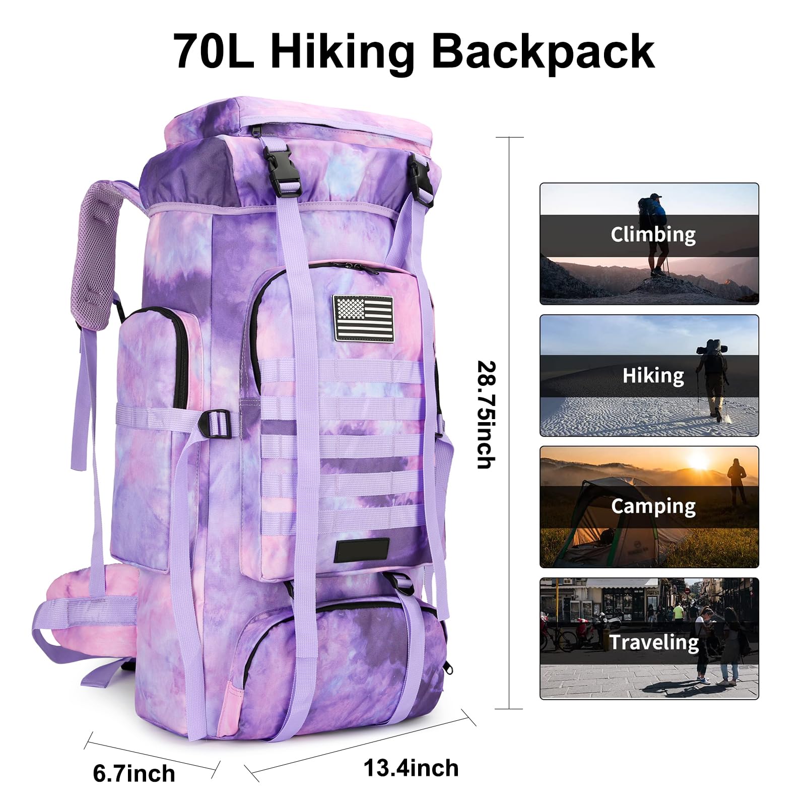 W WINTMING 70L Hiking Backpack Lightweight Camping
