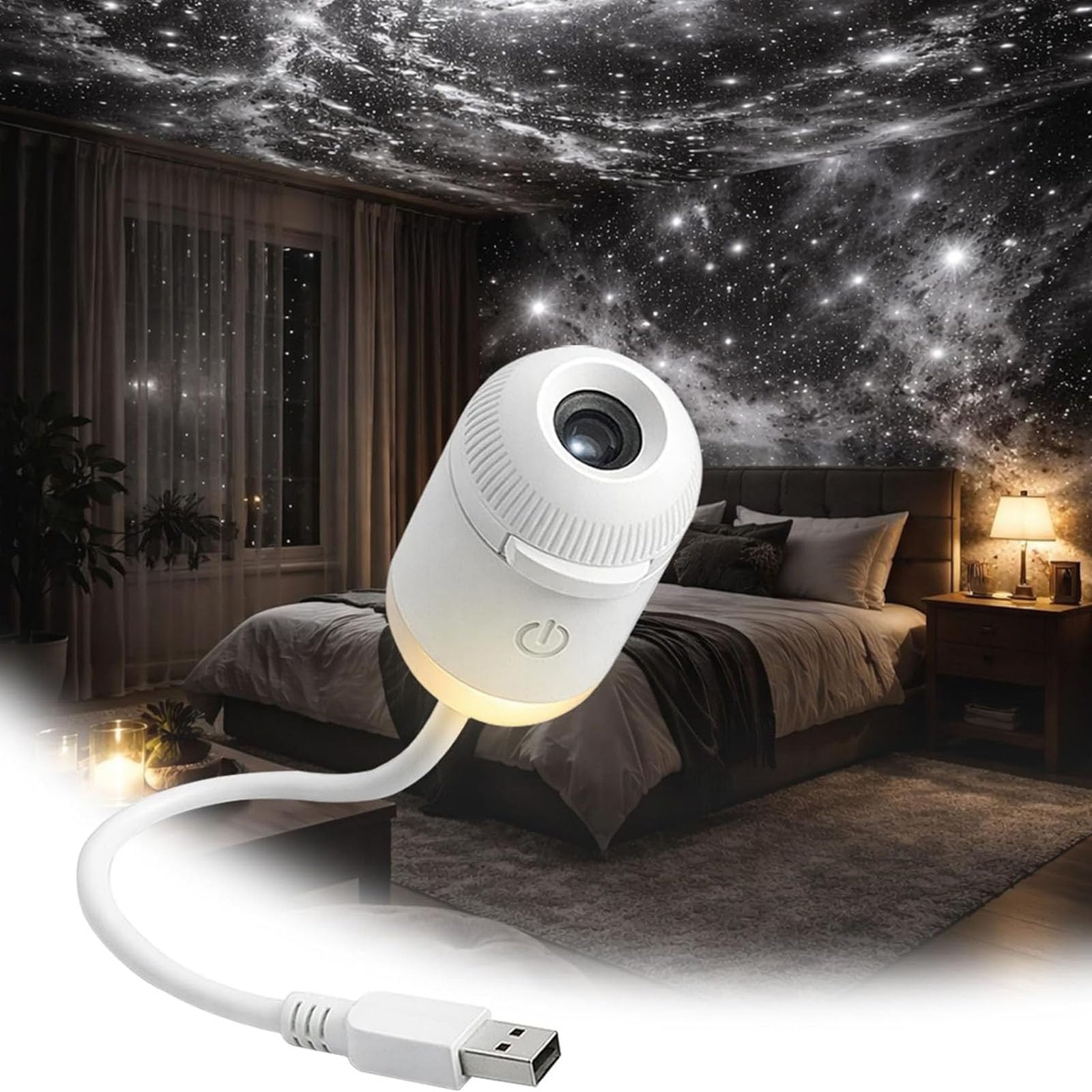Adius Proiettore di Luce Notturna 2 in 1, Proiettore Portatile Multifunzionale per Cielo Stellato, Rotazione a 360°, Luminosità Regolabile, per Auto, Camera da Letto, Decorazione (24pcs)