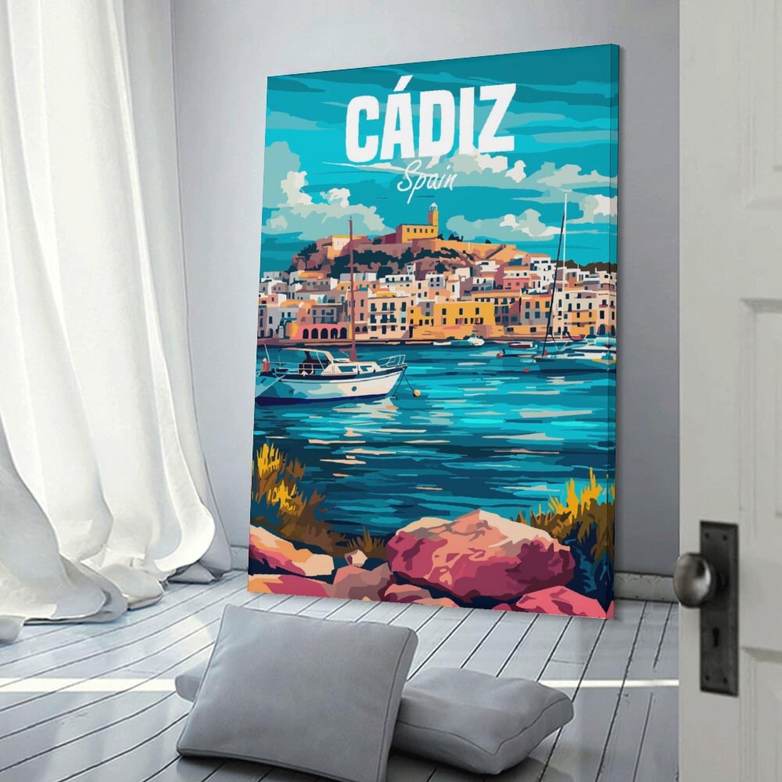 Junmoney Cadiz Spain Wall Art Print, 20x30inch(50x75cm), for Lounge Decor, Bedroom Walls Or Flats, Decorative Artwork for Empty Walls