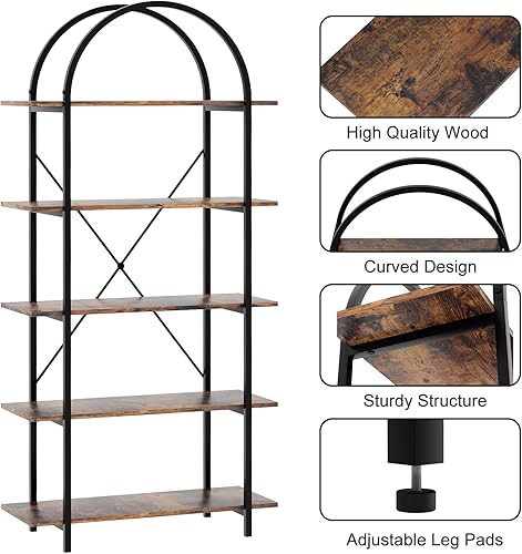 Miniatura 4 de Estantería de 5 niveles, estantería arqueada industrial de 24 pulgadas de ancho, estante de almacenamiento vintage con estantes abiertos, estante