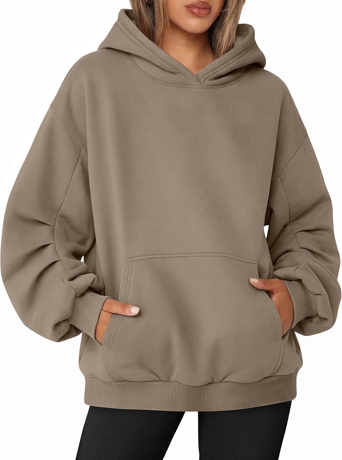 ANRABESS Women's Oversized Fleece Hoodie Sweatshirt | Ruched Long Sleeve Pullover Top , with Kangaroo Pocket Drop Shoulder,Casual Daily & Light Workouts, Spring Fall Clothes