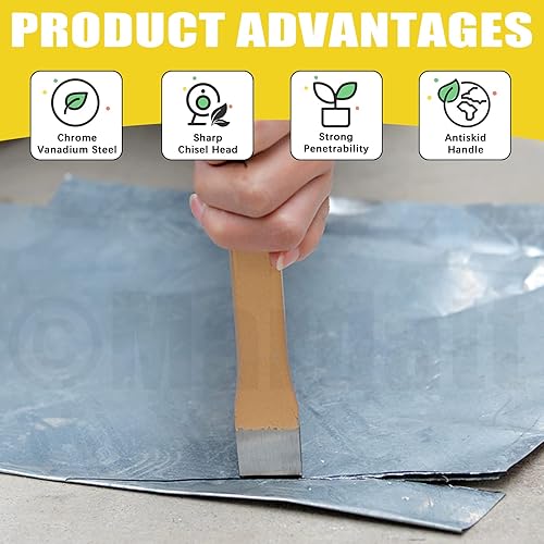 Miniatura 4 de Mardatt Juego de 5 cinceles de mampostería resistente con protector de mano y guantes, 7.8 pulgadas, 9.8 pulgadas, 11.8 pulgadas, cincel de punto y