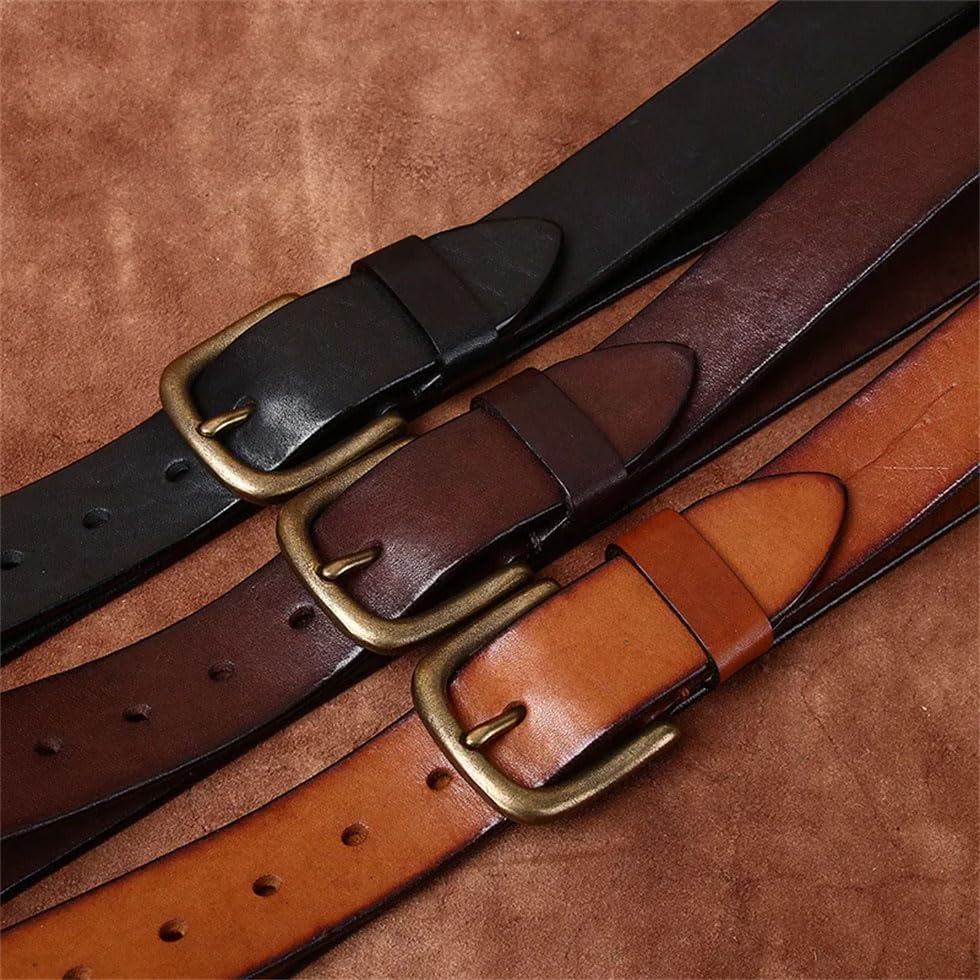 Pohullan Men Wide 3.8cm Thick 4.5mm Leather Belts Brass Buckle Retro Jeans Belt Solid Casual Belt4