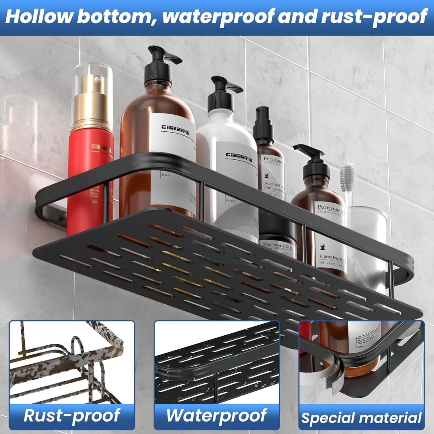 Feelon 2 Pcs Aluminium Bathroom Wall Shelf Organiser, 30 cm, Adhesive Mount Storage Rack with Installation Kit (Black) 1