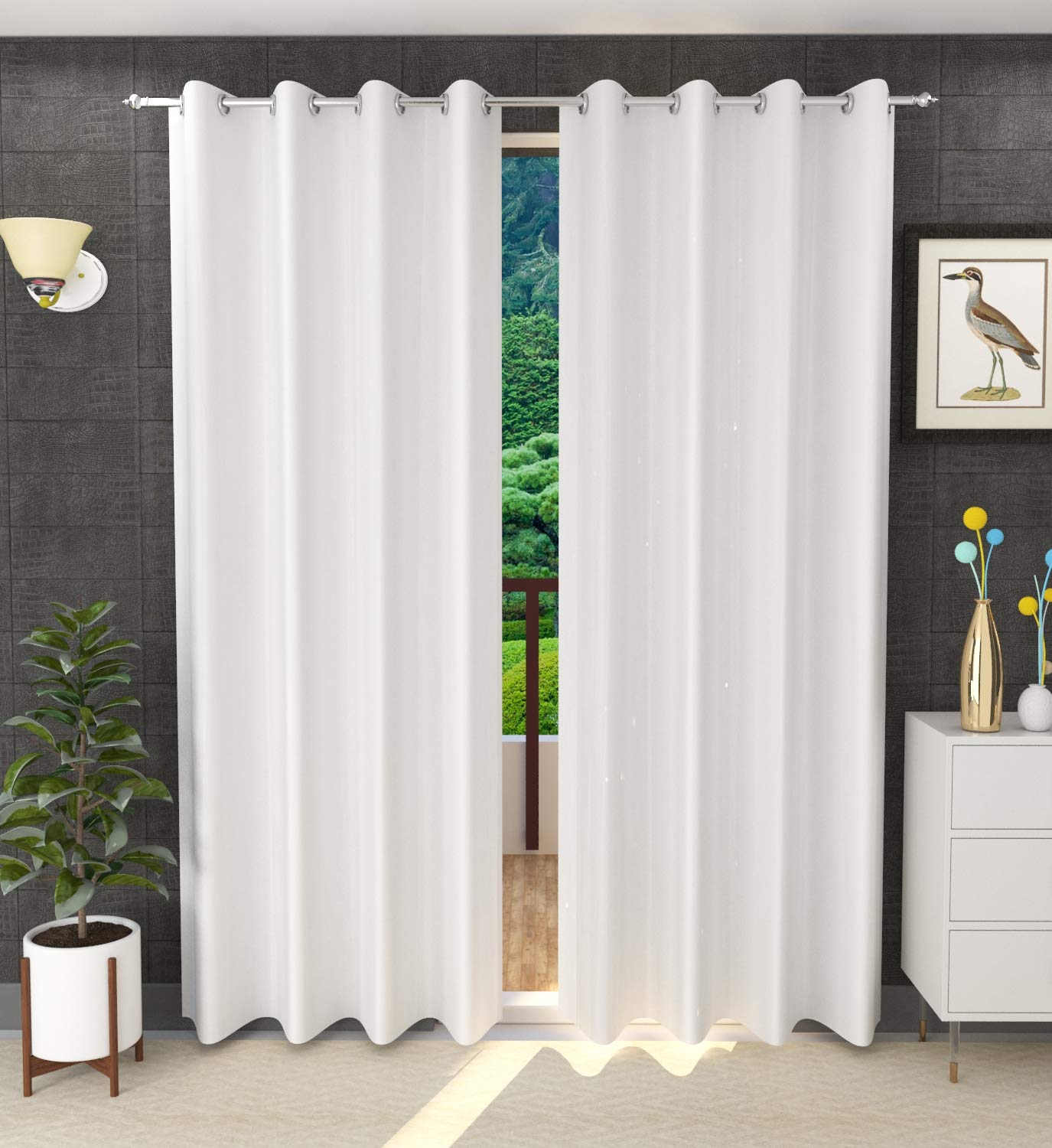 Purav Light Plain Door Curtains 7 Feet Long Pack of 2 Piece| Room Darkening Opaque Polyester Eyelet Parda|Darkening Panels for Home & Living Room Bedroom(White - 2PC)