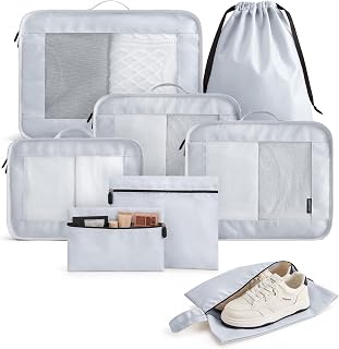 LIGHT FLIGHT 8 Set Packing Cubes for Travel, Cruise Ship Travel Essentials | 8-Pack Packing Bags, Mesh Luggage Organizer Bags & Laundry Shoe Bags for Clothing, International Travel Must Haves