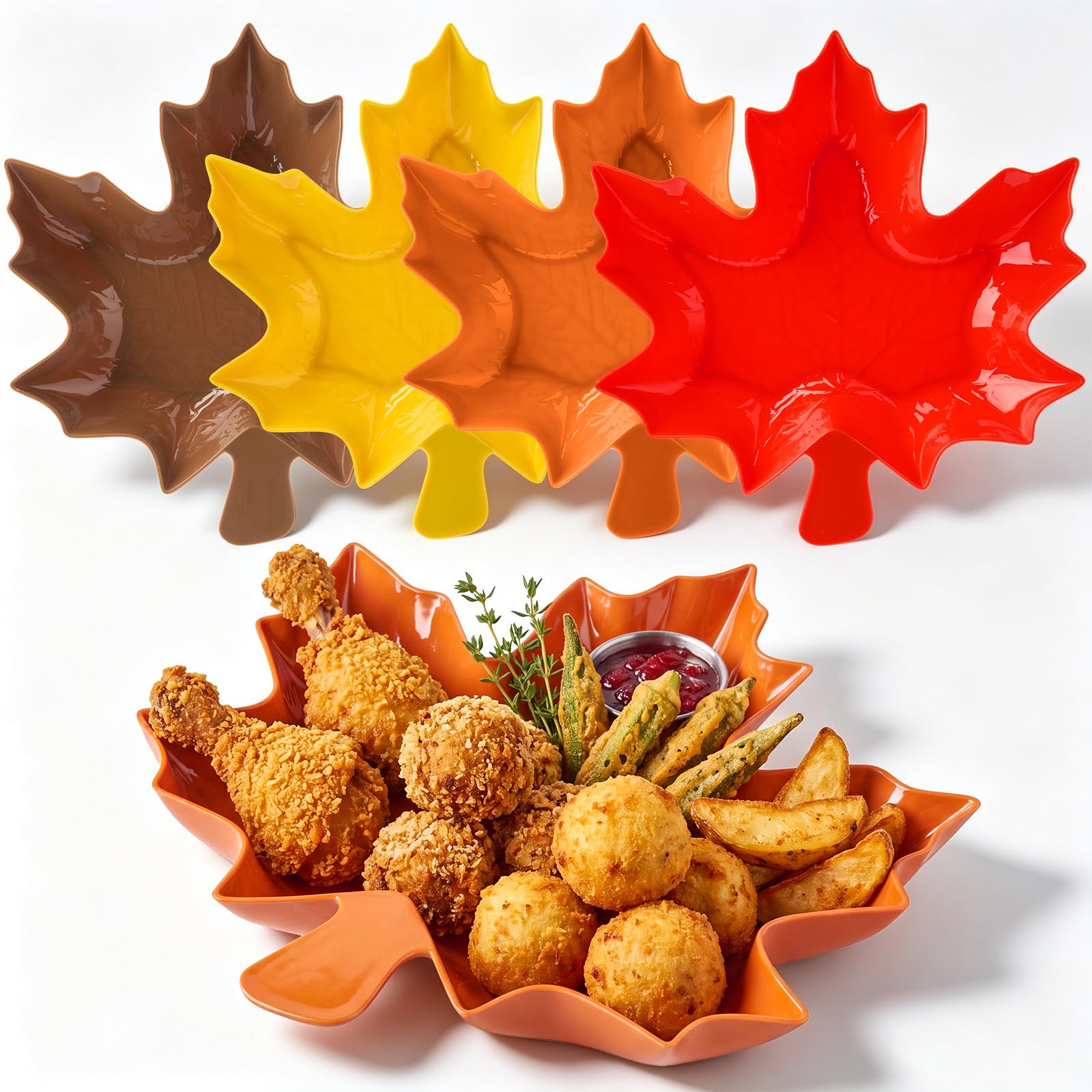Wiwiqing 4 Pcs Maple Leaves Serving Tray Plastic Fall Thanksgiving Platter