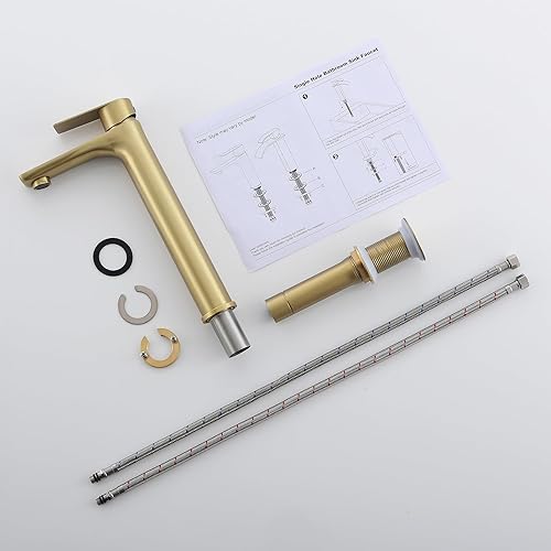 Miniatura 7 de TONNY Grifo de lavabo de baño de níquel cepillado, grifo de baño alto de acero inoxidable para fregadero de buque de un agujero, grifo de tocador de