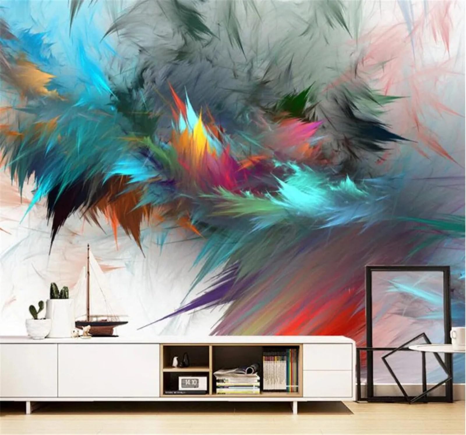 Tzxztt 400Cm×280Cm(B×H) Abstract Watercolour Art Unique Feathers Modern 3D Wallpaper Premium Textured Silk Neutral Tones Material Ideal For Living Room Bedroom-400Cm×280Cm