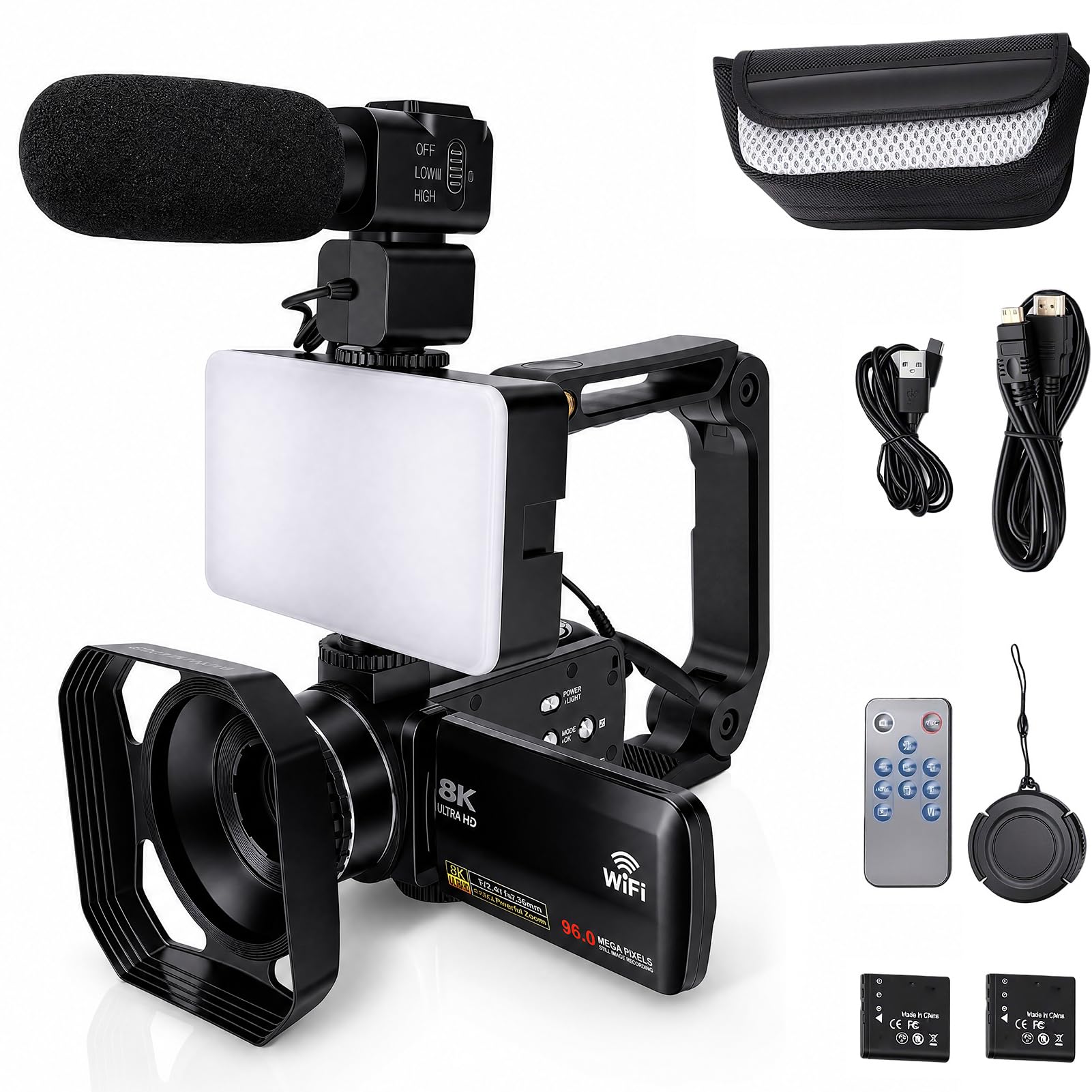 Caméscope Vidéo 8K 96MP, Anti Shake, Zoom Numérique 18X