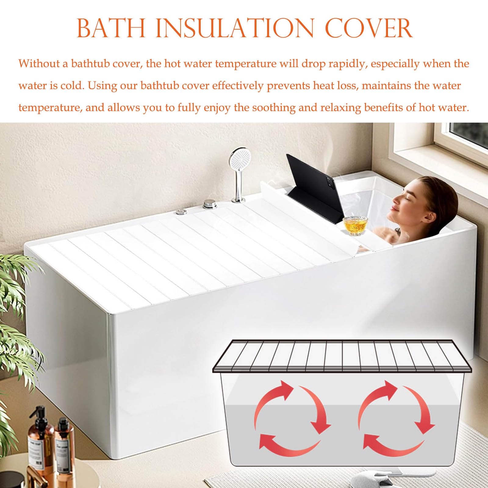 Cubierta plegable impermeable para bañera, tabla de baño de PVC a prueba de polvo, alfombrilla de 0,6 cm de grosor para bañeras de 116 x 66 a 170 x 80 cm, accesorio de baño blanco