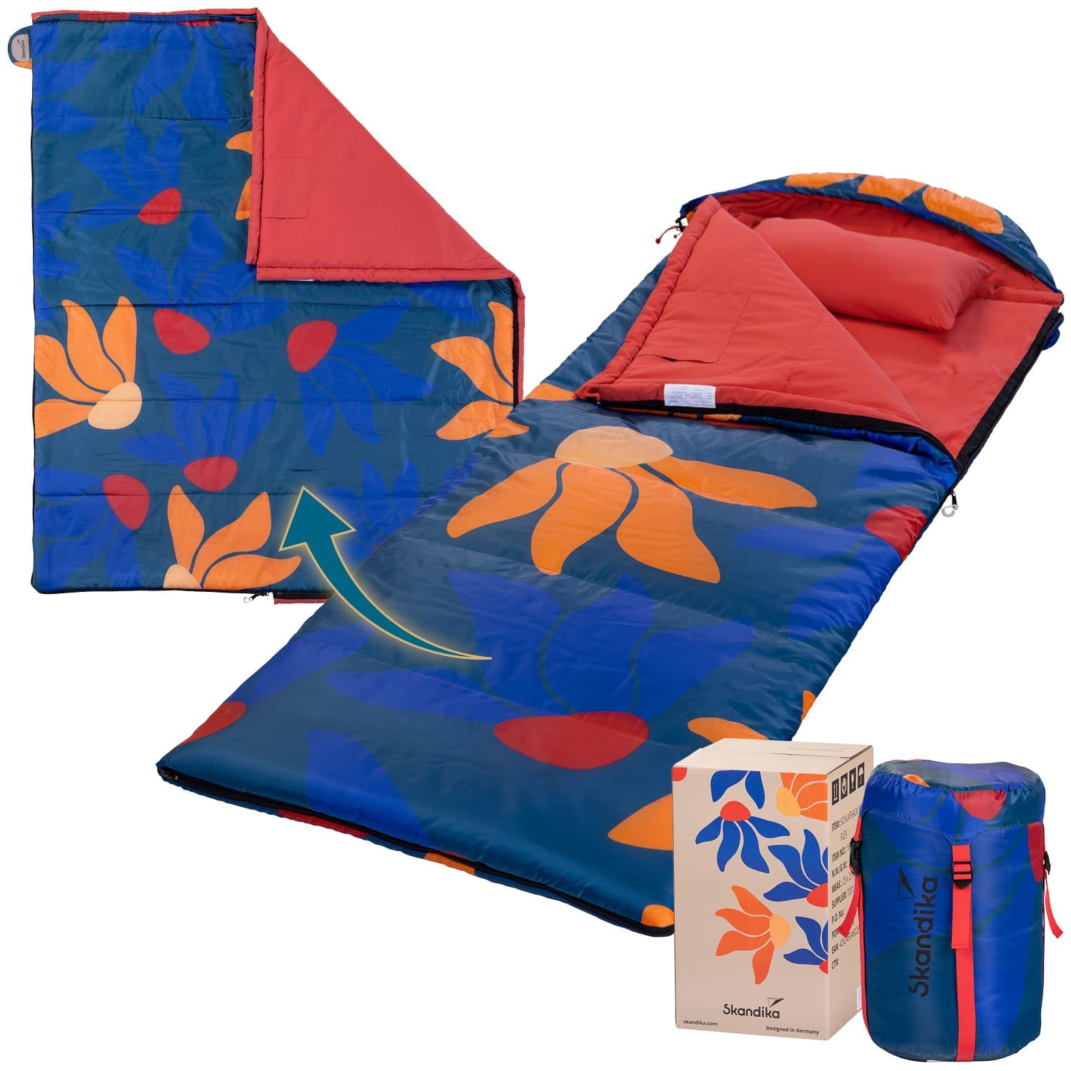 Skandika Sac de Couchage rectangulaire Sovro | Sac de Couchage Adulte 3 Saisons, utilisable comme Sac de Couchage Double, Sacs de Couchage de Camping avec Oreiller