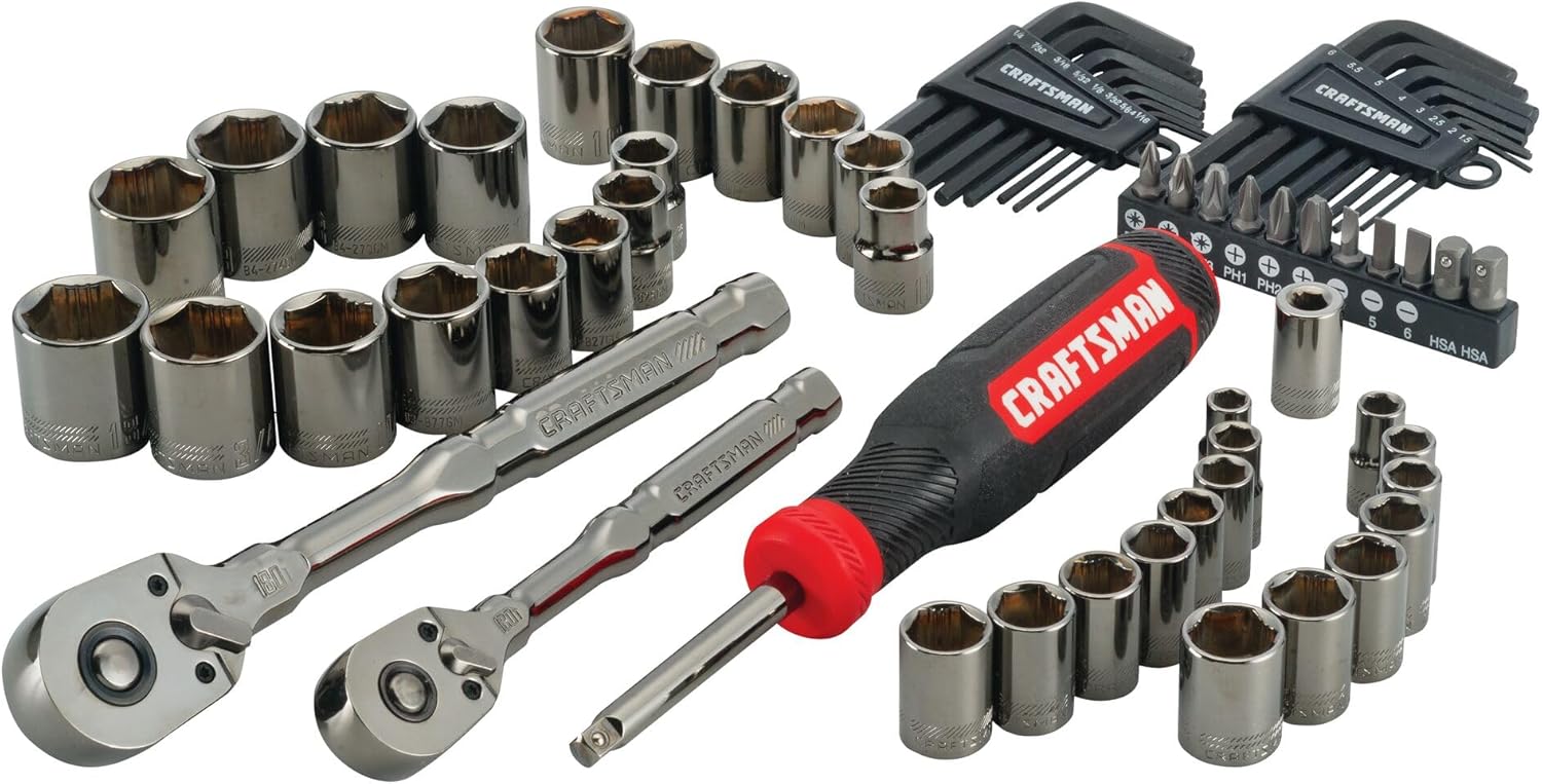 CRAFTSMAN OVERDRIVE 64-Piece Gunmetal Chrome Mechanics Tool Set, Standard SAE/Metric Socket Set, with Hard Case (CMMT99064)
