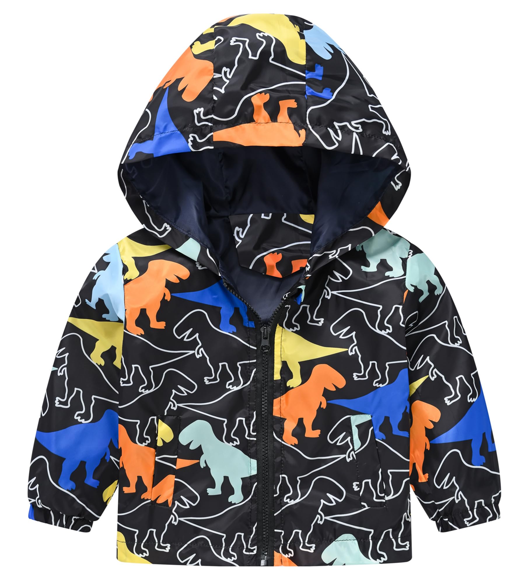 Happy Cherry Toddler Boy Windbreaker Hoodie Dinosaur Prints Coat Baby Spring Fall Jackets Outdoor Long Sleeve Zipper Coat Activewear
