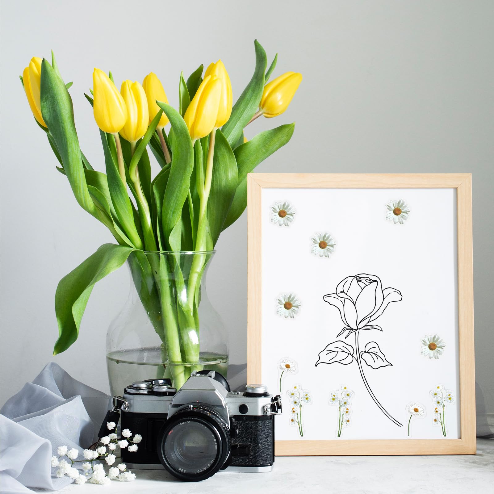 20 Pezzi Adesivi di Fiori Caldi Gialli Margherita per Bottiglie D'acqua Scrapbook per Laptop Bellissimo Design Materiale Durevole Facile da Usare più Scelte Multifunzionali