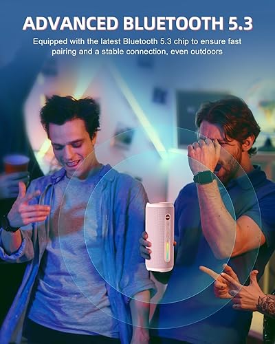 Miniatura 5 de OHAYO Altavoz Bluetooth portátil, IPX7 impermeable altavoz inalámbrico con sonido estéreo de 24 W, graves adicionales activos, Bluetooth 5.3, luces