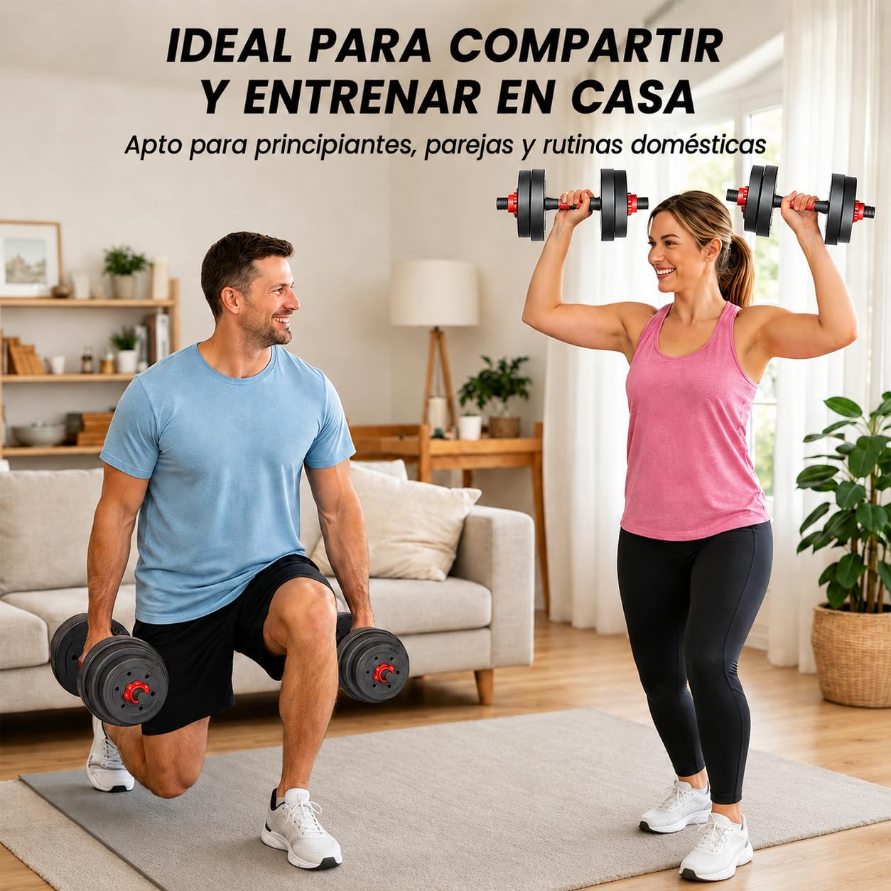 Mancuernas Ajustables 20kg/30kg, Juego de Pesas y Mancuernas 2 en 1 con Barra de Conexión, Set dePesas Ajustables con Cierre Seguro para Gimnasio en Casa y Entrenamiento de Fuerza