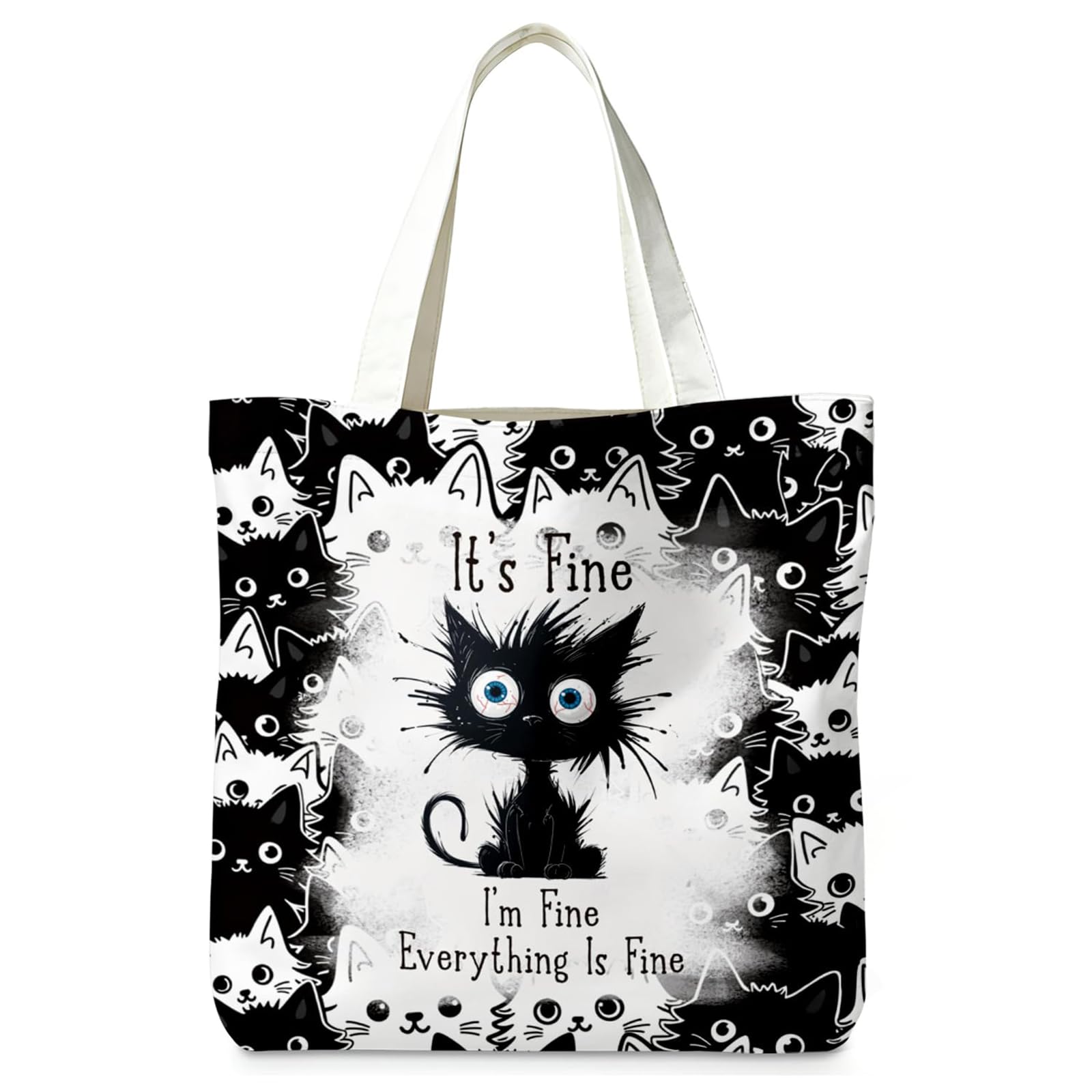 Aurelx Black Cat Tote Bag, Large Capacity Canvas Tote Bag, Cute Reusable Shopping Bags, Personalised Black Cat Gifts for Women Girls Animal Lovers