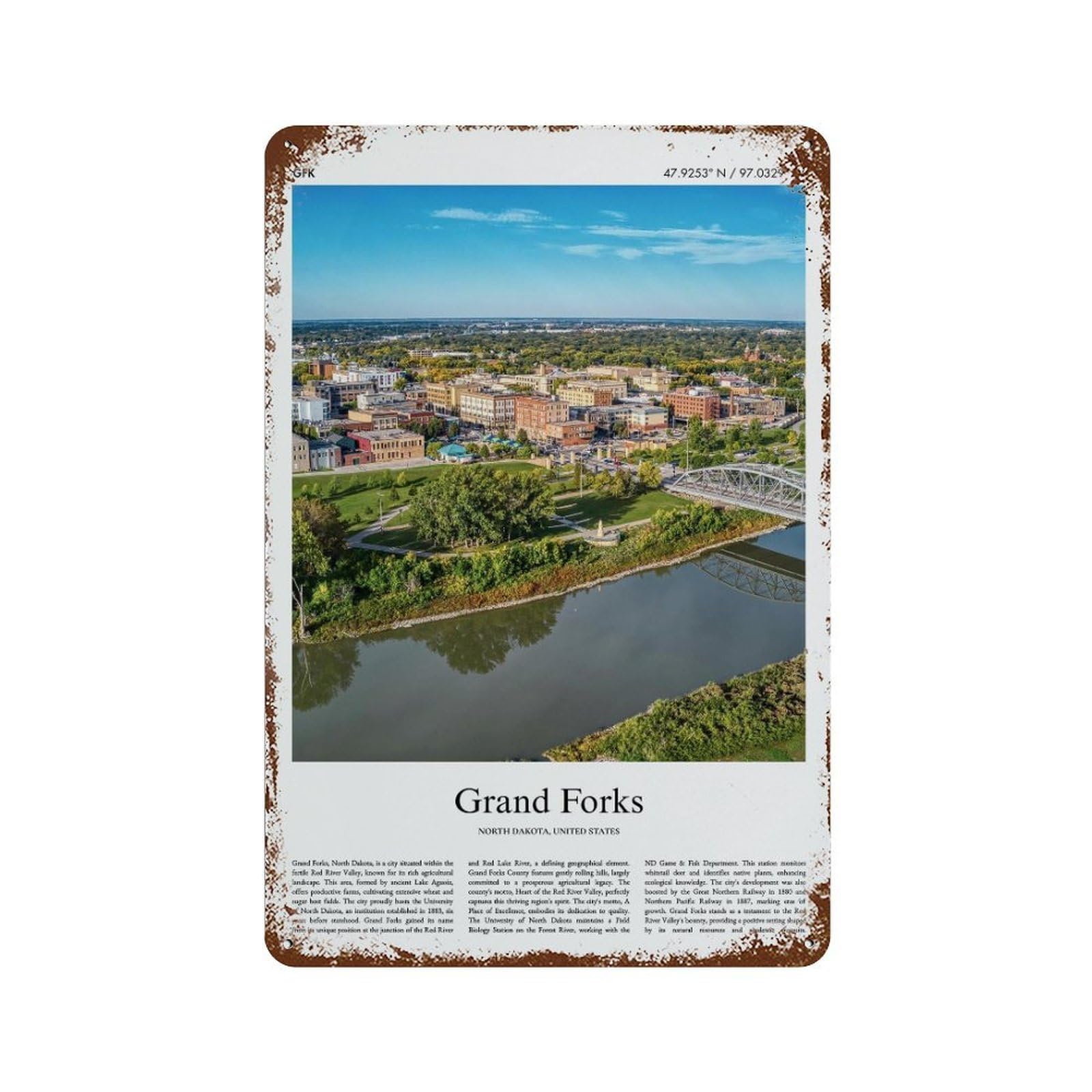 xiaoxiaoshen Grand Forks North Dakota, United States, USA City Scenery Wall Decor Art Metal Tin Poster Modern Home Decor Art Home Bar Shop Decorations Vintage Sign 30x20cm