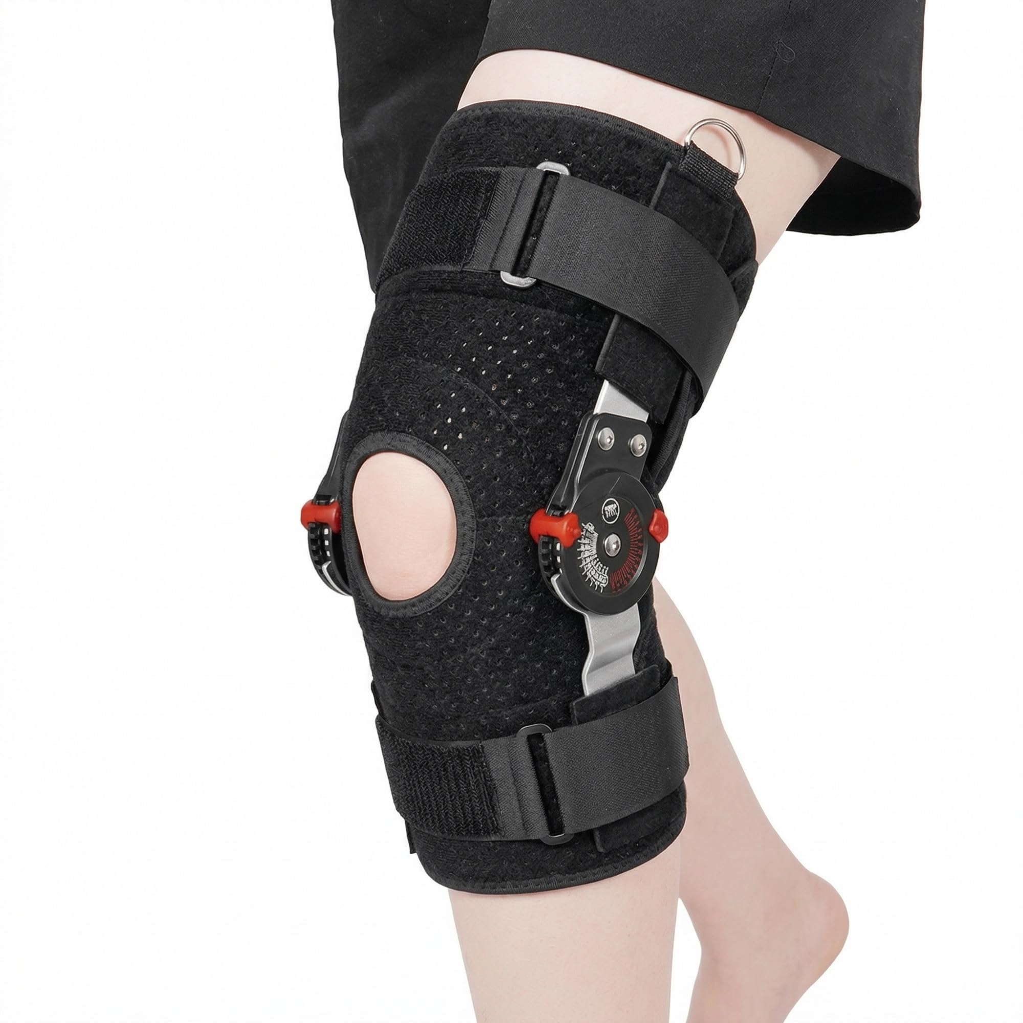 Tutore Ginocchio Articolato ROM Regolabile Supporto Legamenti per Uomo e Donna Ortesi Ginocchio Post Operatorio e Recupero Infortuni ACL Menisco Stabilizzatore Avvolgente Traspirante(L)