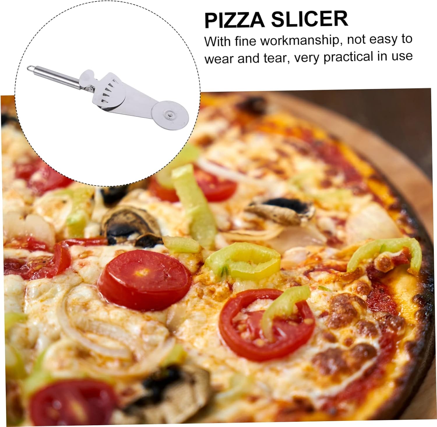 3-in-1 Stainless Steel Pizza Cutter Wheel Food Tongs, Silver
