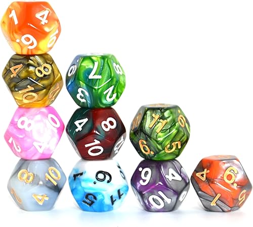 Miniatura 5 de SmartDealsPro Paquete de 10 dados poliédricos multicolor D4 D6 D8 D10 D12 para juegos de mesa Dungeons and Dragons DND RPG MTG (doble color, D12)