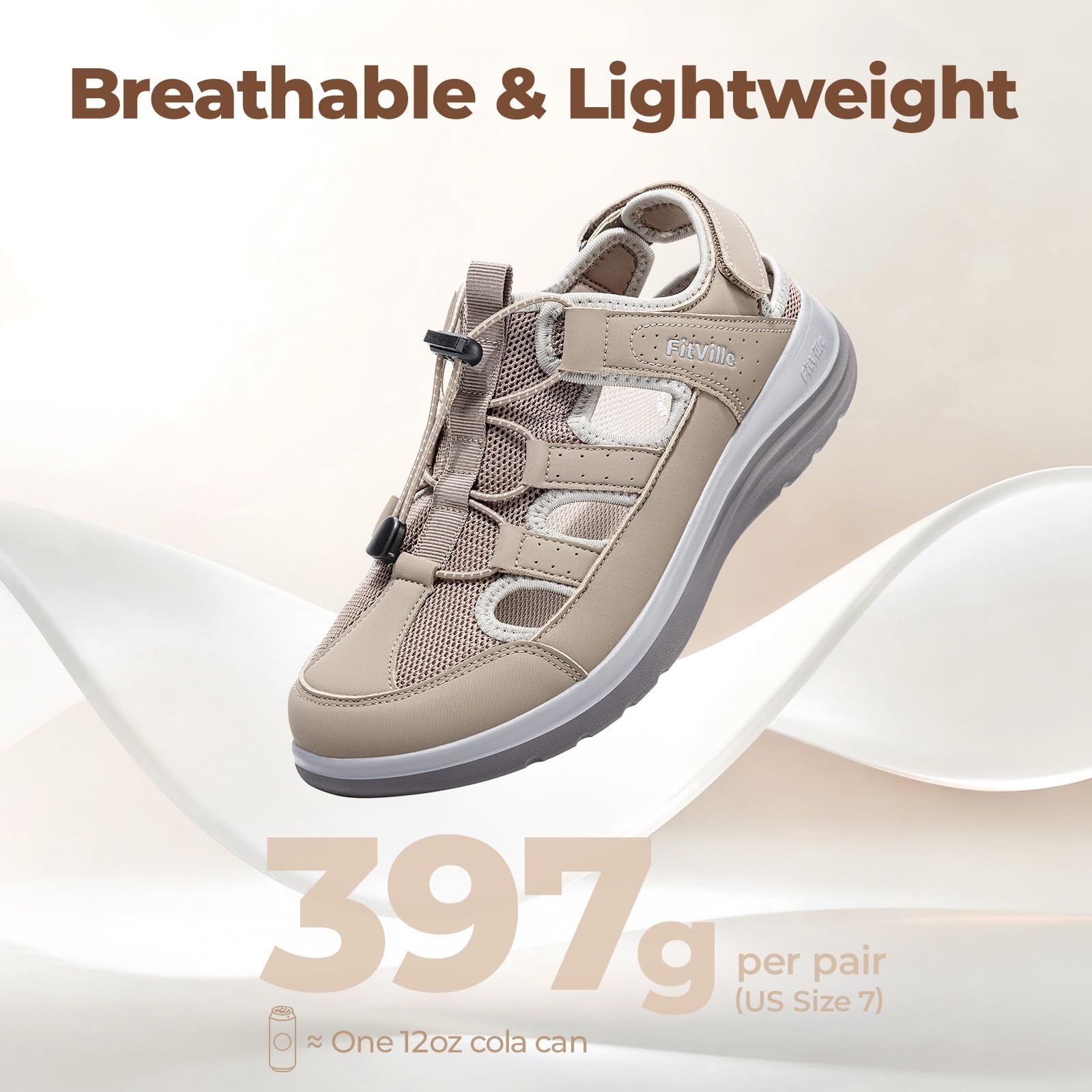 FitVille Sandalias Anchas de Verano para Mujer Transpirables y Cómodas con Sistema de Cordón Elástico y Correa Ajustable para Exterior