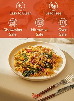 Sweese Porcelain Dinner Plates Set - 10 Inch Beige Round Dishes, 6-Pack, for Salad Serving, Scratch Resistant, Oven, Microwave Safe