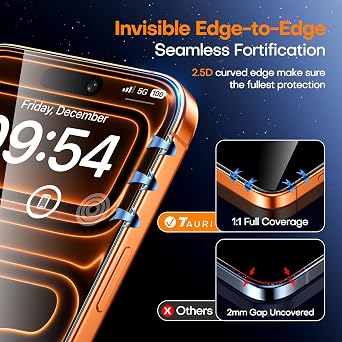 TAURI 2 Pack for iPhone 17 Pro Screen Protector, [1-Step Install]