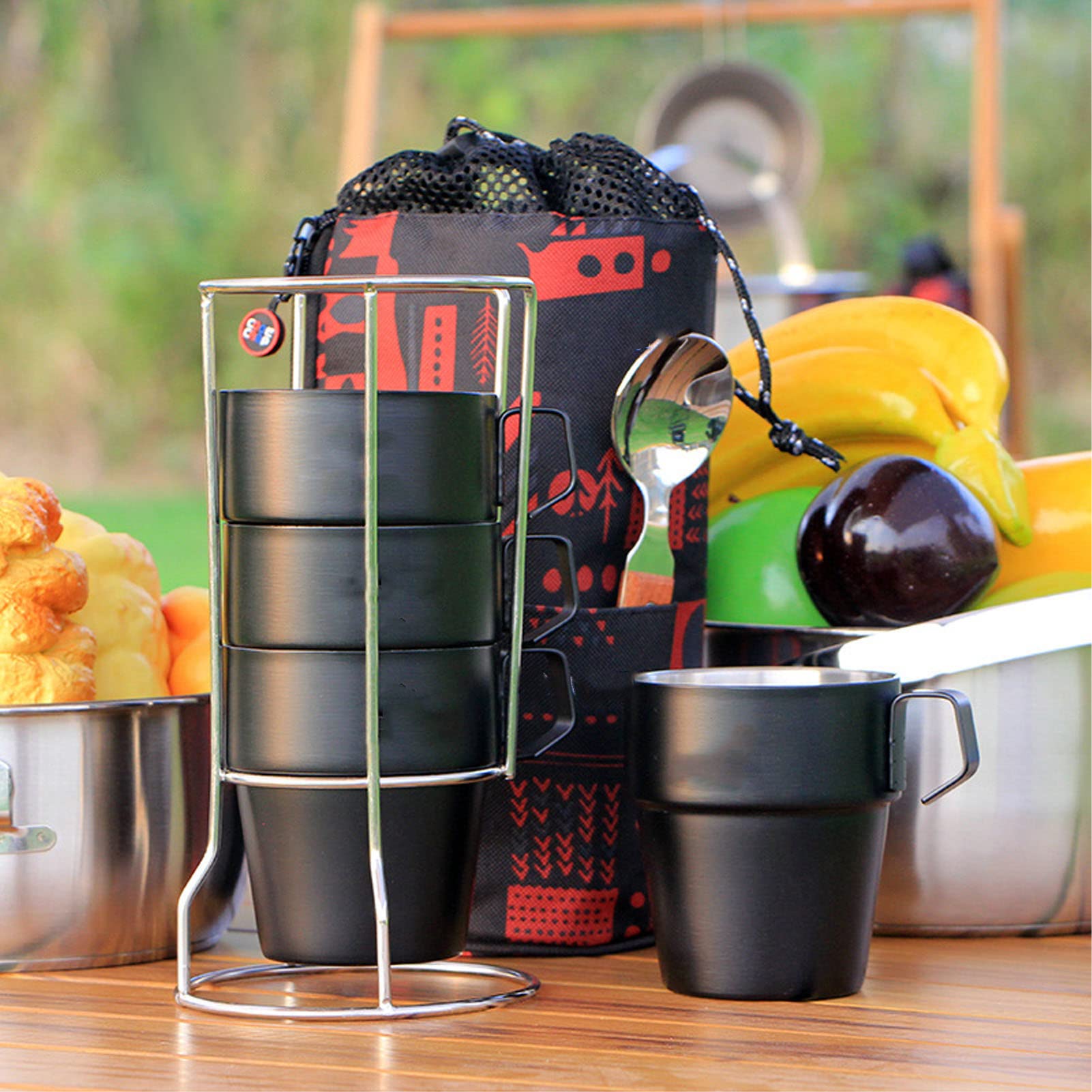 Wisecoco 4 Unids/Set 300ml Taza De Café para Acampar, Taza De Café De Acero Inoxidable Aislamiento Térmico Grueso Taza De Café Al Vacío De Doble Capa Taza De Agua Portátil