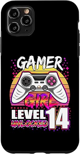 Funda para iPhone 11 Pro Max Gamer Girl Nivel 14 desbloqueado para videojuegos 14 cumpleaños para niñas