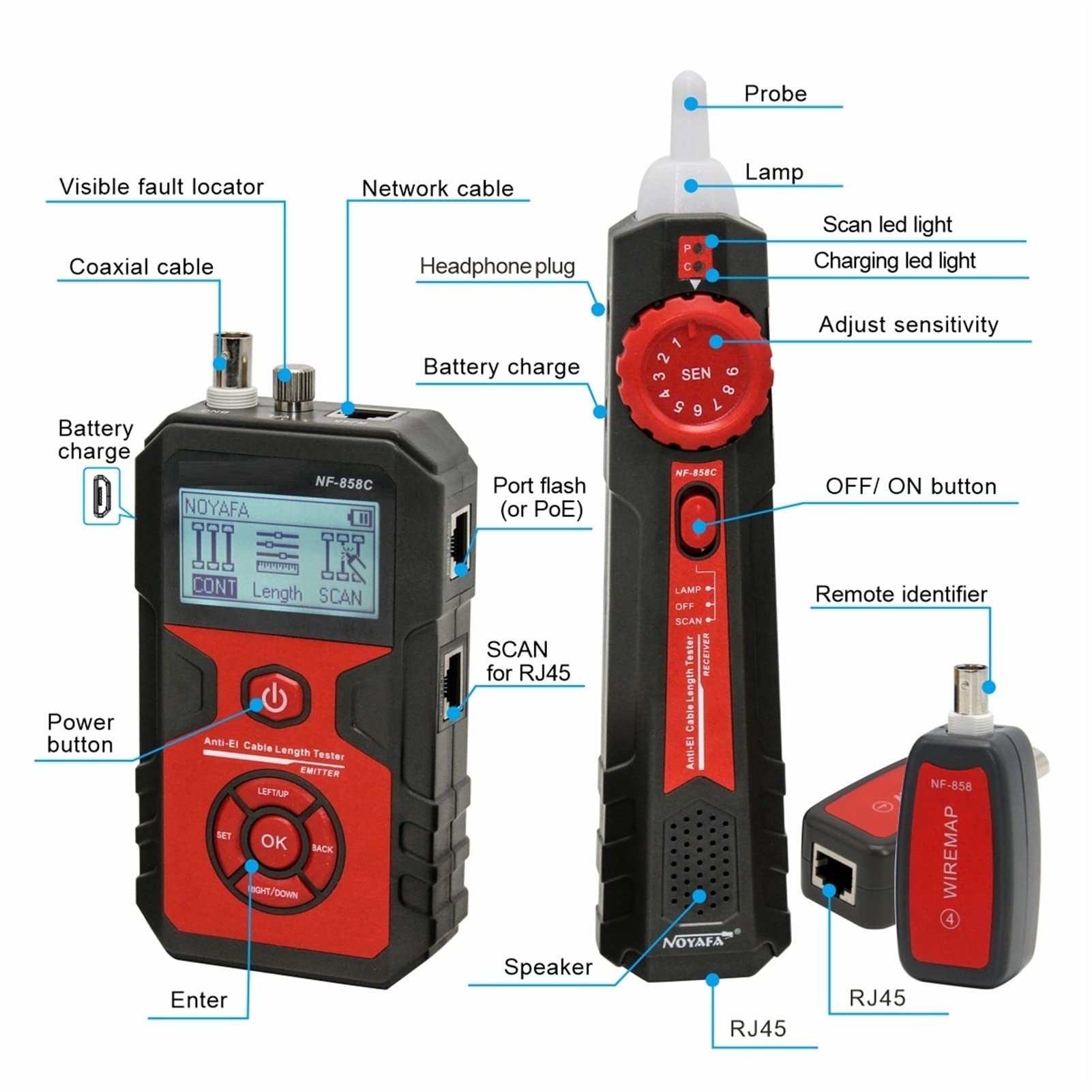Lokalizator linii NF-858C. Trace Line Linia Lokalizator Przenośny przewód Tester Tester Tester Wyszukiwarka Kabel sieciowy Bnc. Zmierzyć długość kabla
