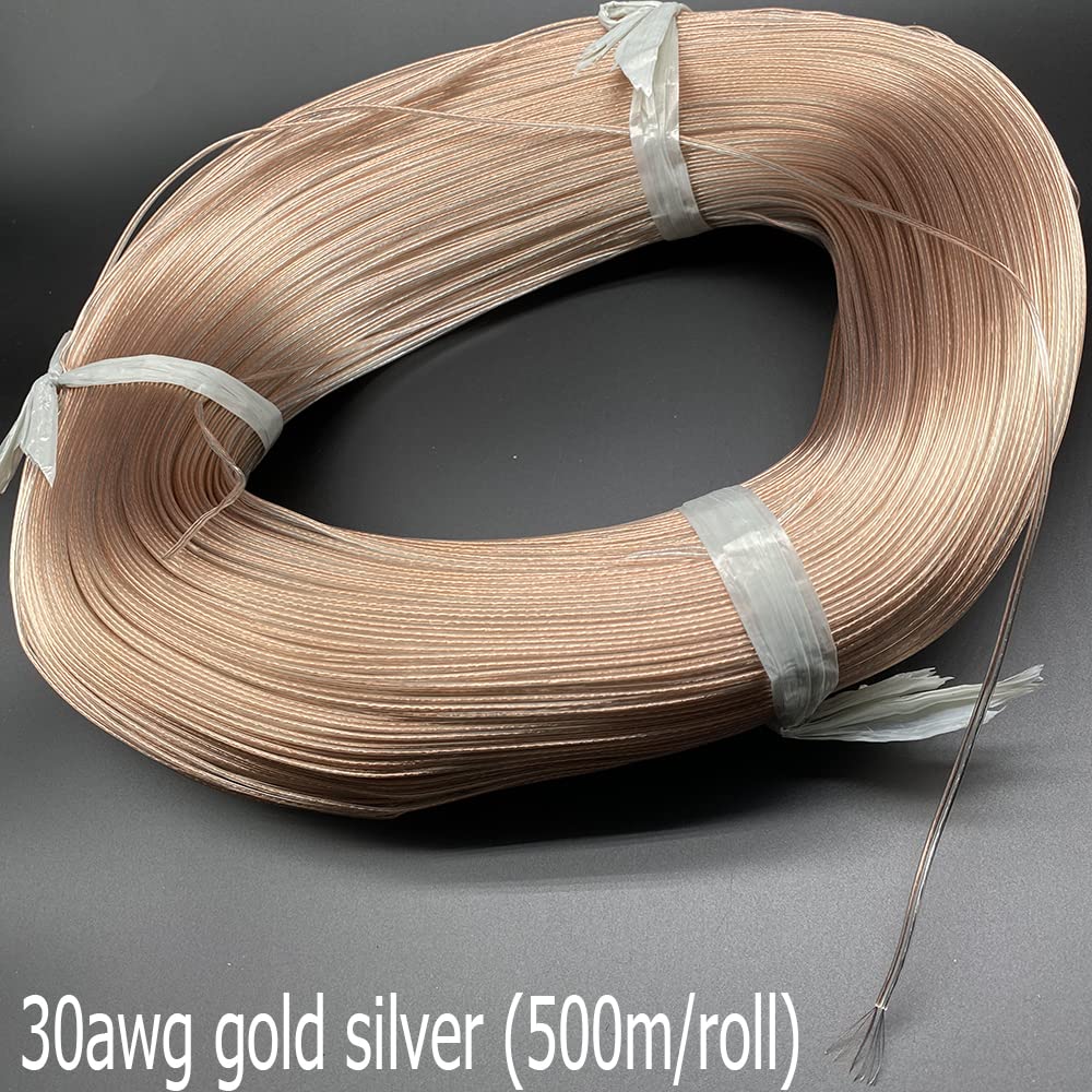 cable eléctrico 20 22 24 26 30 awg núcleo de cobre transparente alambre paralelo iluminación oro plata cristal LED alambre cuerno señal araña alambre plano ( Color : 30awg gold silver , Size : 50 m )