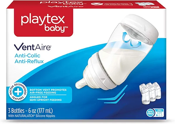 Playtex Baby VentAire Bottle, Helps Prevent Colic and Reflux, 6 Ounce Bottles, 3 Count