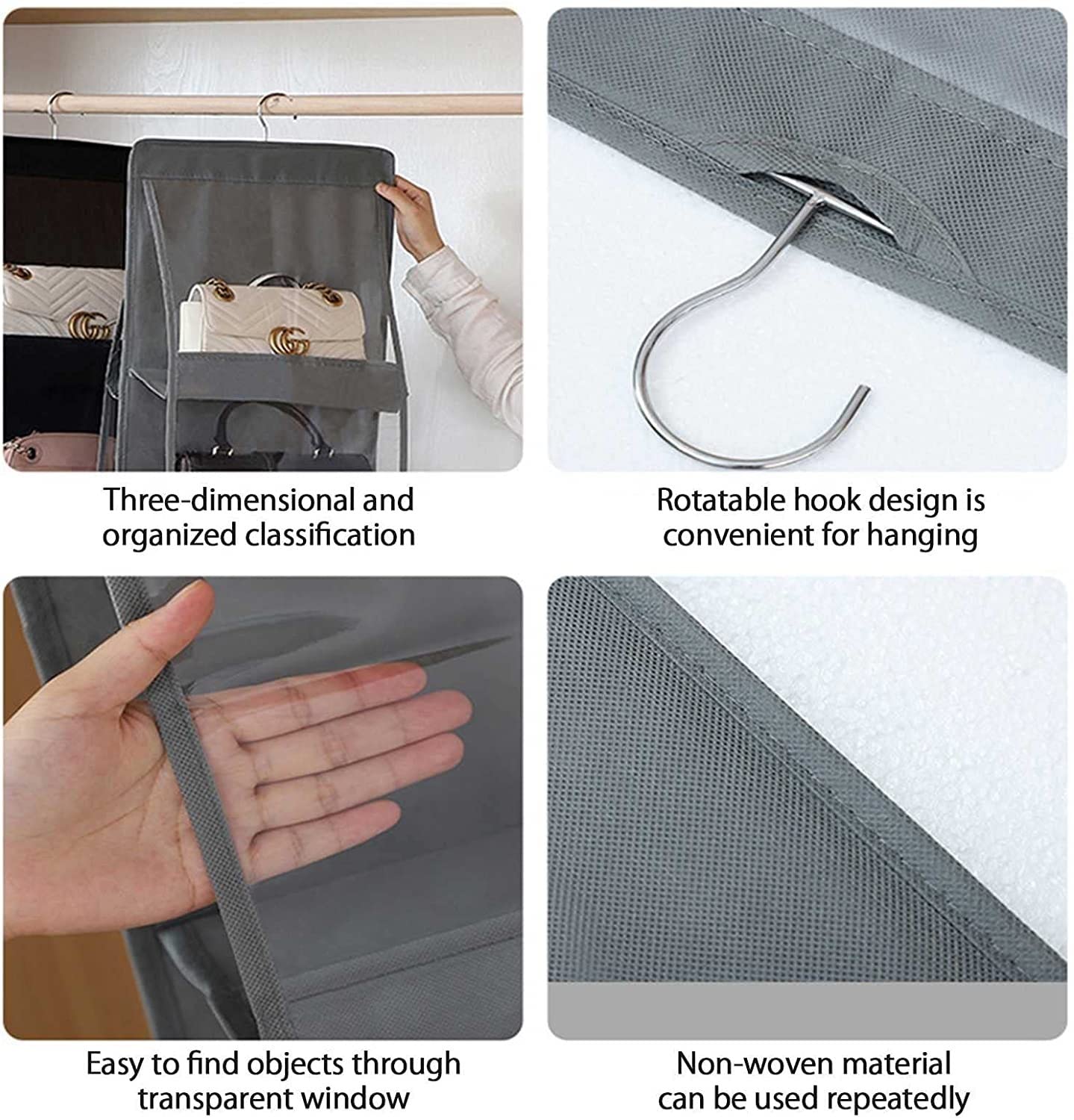 2 Pièces Organisateur De Sac À Main Suspendu 8 Poches Faciles D'accès Penderie Placard Sac De Rangement Suspendu Transparent Organisateur De Sac À Main Souple Et Pliable Anti-poussière