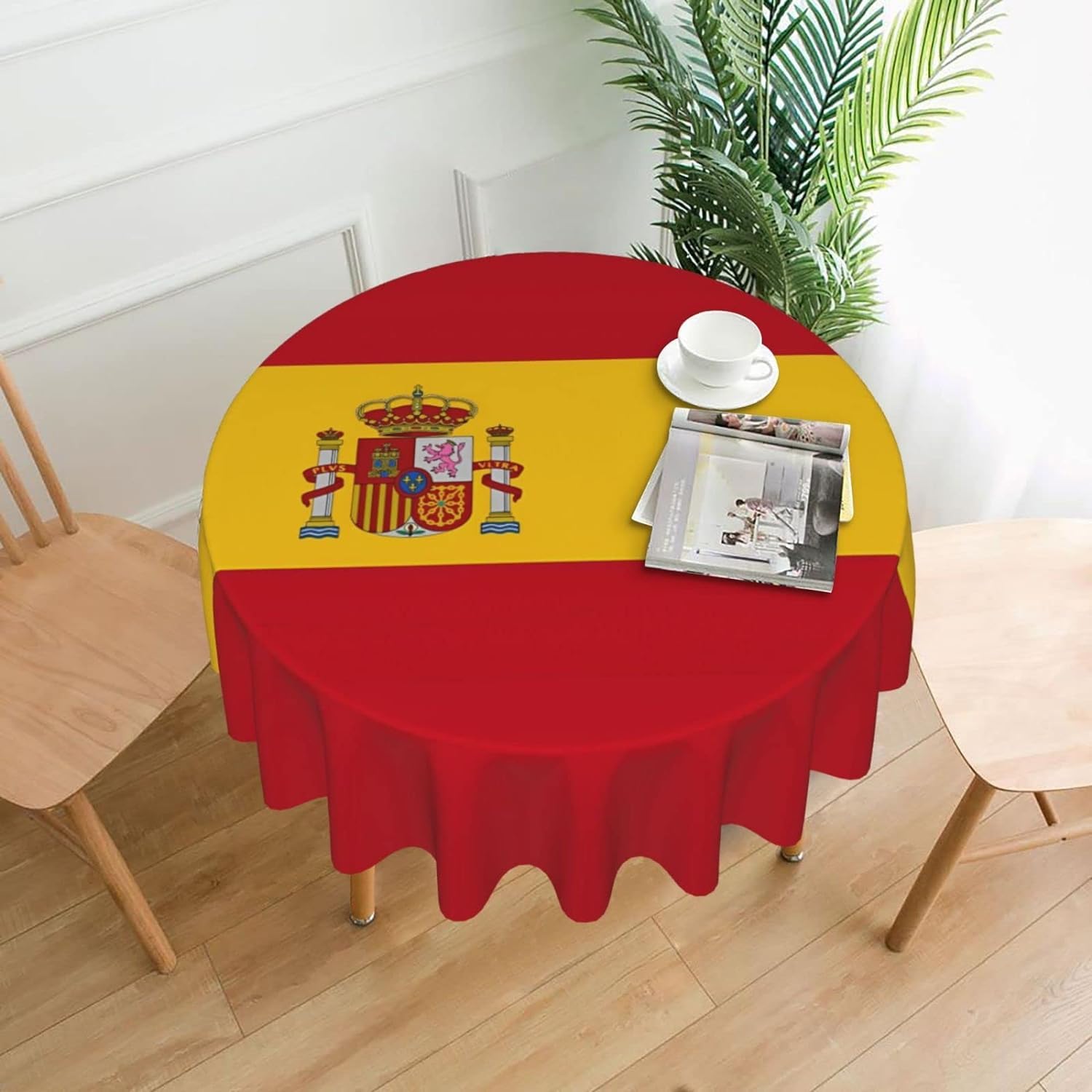 Melbrakin Spanish Flag1 Spanish Flag Table Cloth Round Table Cover Wrinkle Resistant Waterproof Tablecloth 60 Inch Washable For Kitchen Party Picnic Fall Decorations For Home
