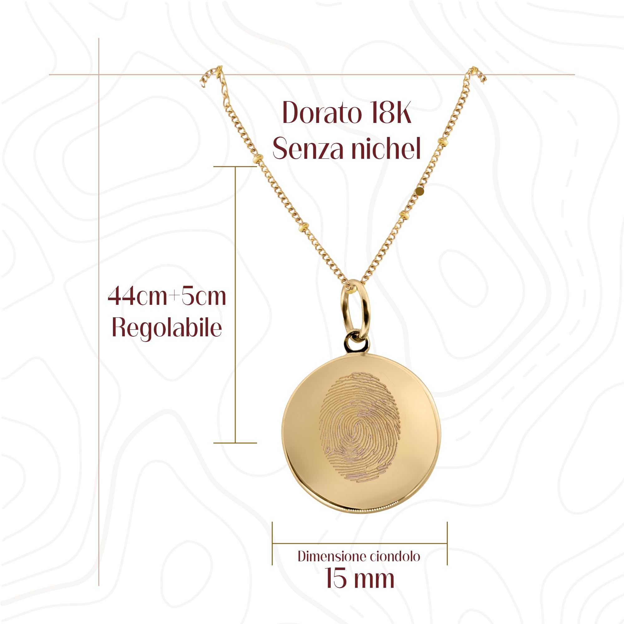 Collana personalizzata con impronta digitale con incisione – Opzionalmente con pietra portafortuna o lettere – placcata in oro 18 carati, oro rosa, argento – gioiello commemorativo e idea