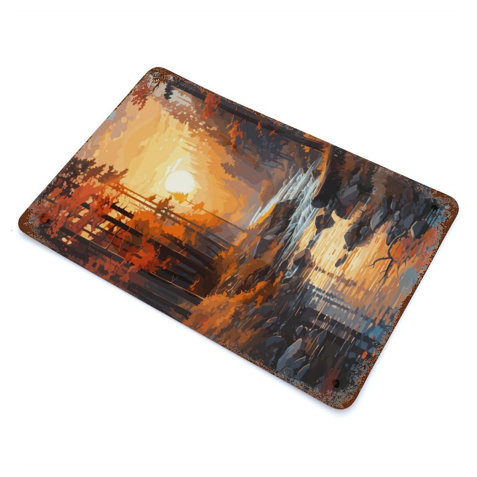 Garage Style Sunset Forest Decorative Tin Sign 11.8"x7.9", Farmhouse Wall Decor for Bar And Workshop
