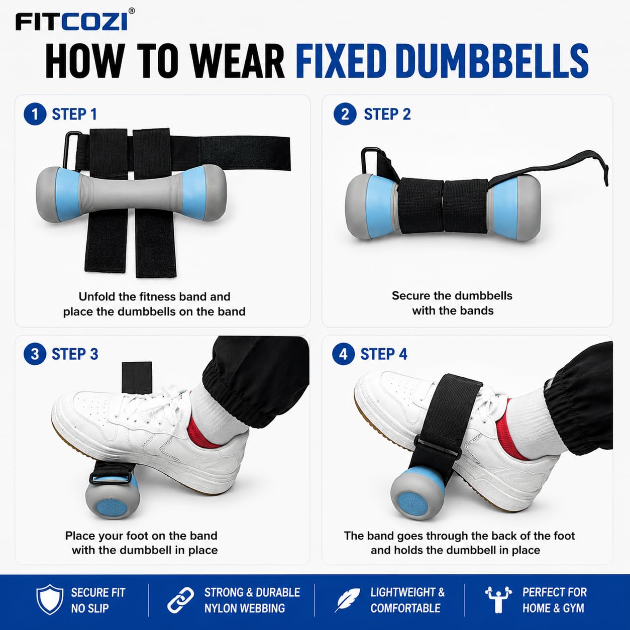 Fitcozi Tibialis Trainer, 2pcs Adjustable Weight Dumbbell Ankle Strap, Tib Bar Foot Attachment for Knees Over Toes Tibia Dorsi Calf Machine, Leg Curl Kickback, Strength Training for Men and Women 2